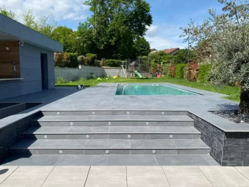 Création de plage de piscine par paysagiste Du Chablais, Perrignier, Alves Espaces Verts